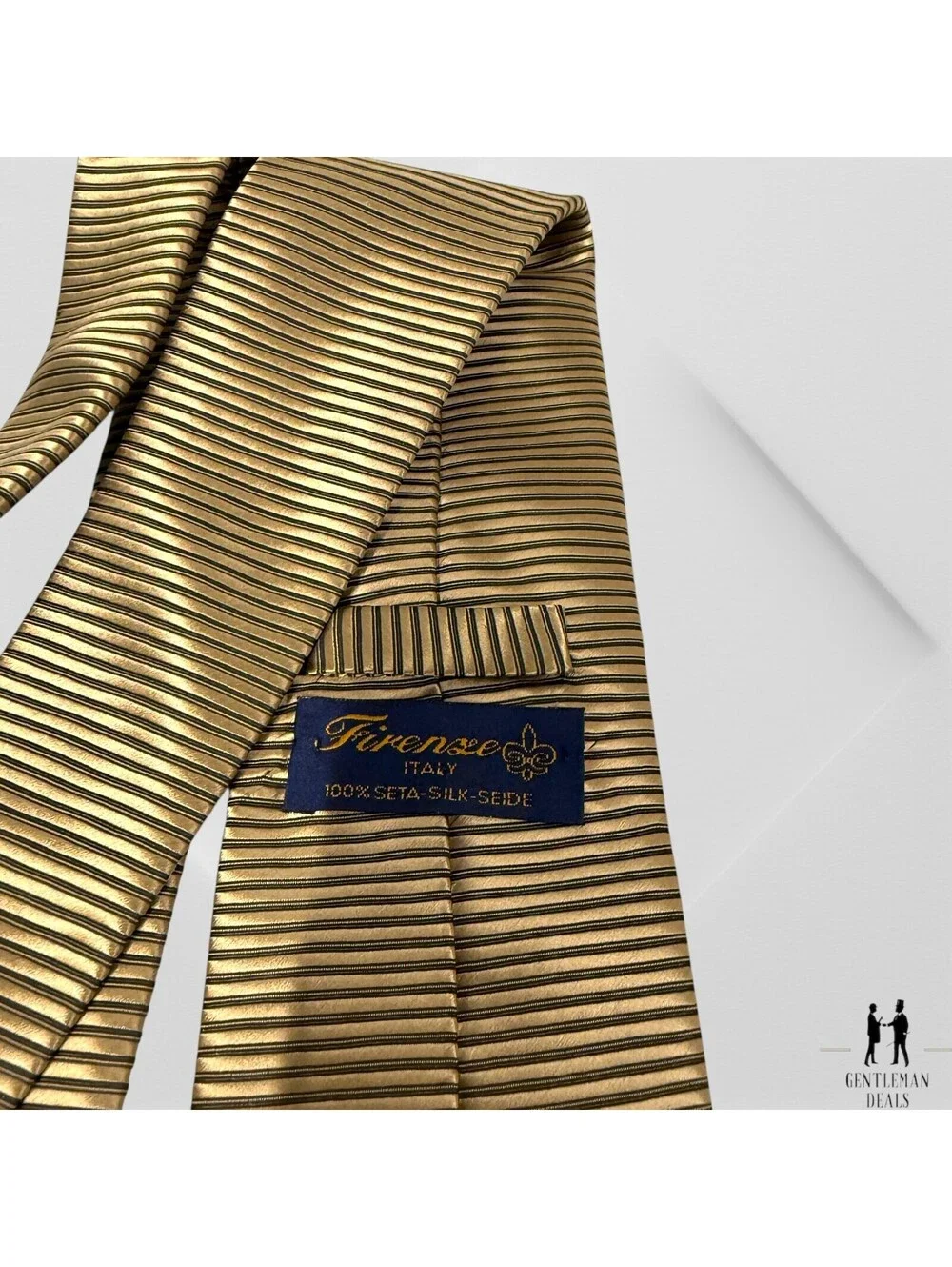 Firenze Tie Italy Gold 3D Ribbed Patterned Silk Neck tie Striped Long 61x3.5